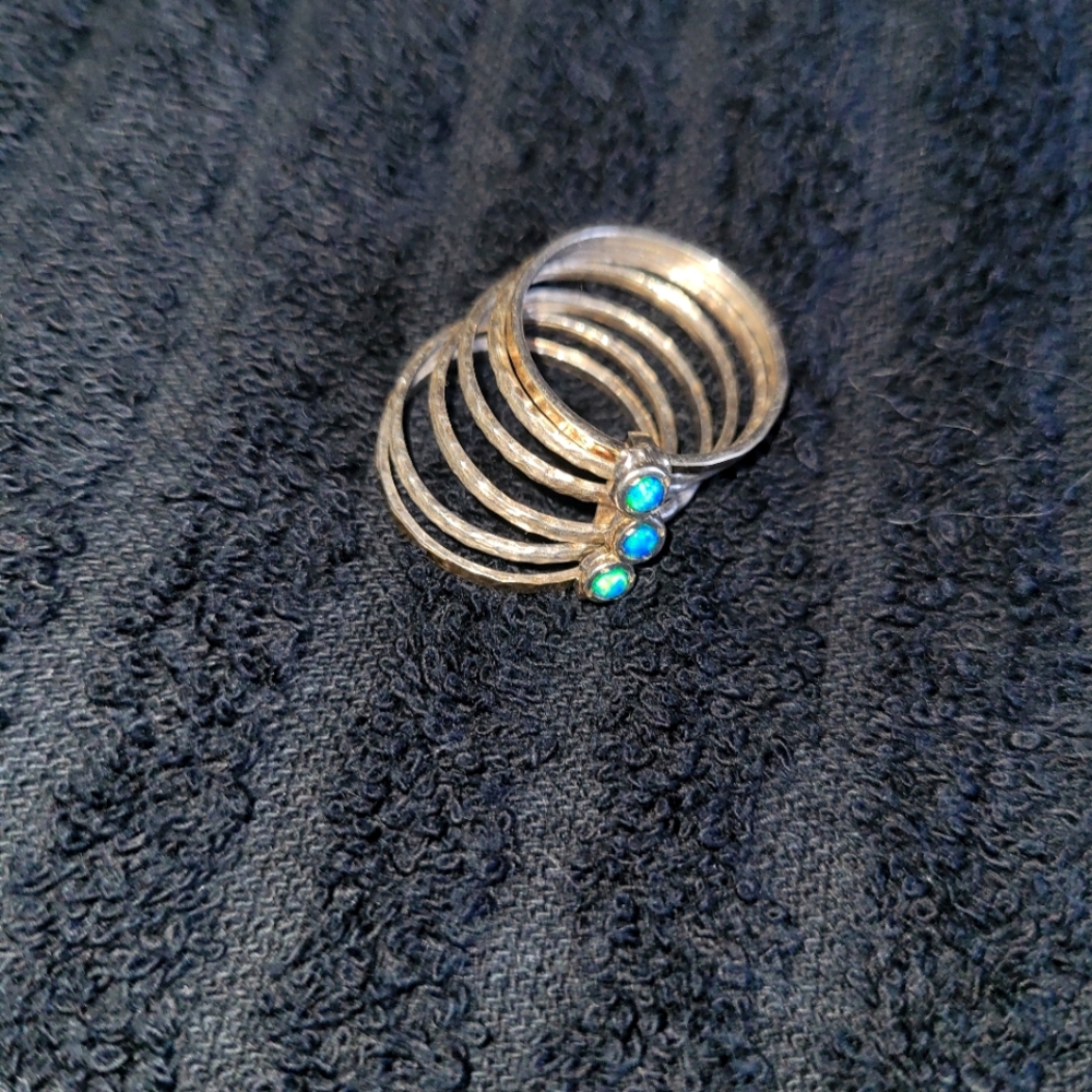 Elegant Gold and Blue Stone Ring Set 10kt And Silver Spinner Ring Sz 7